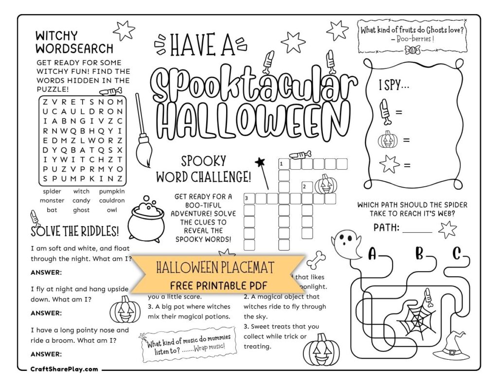 6 Free Printable Halloween Placemats for Kids - Craft · Share · Play