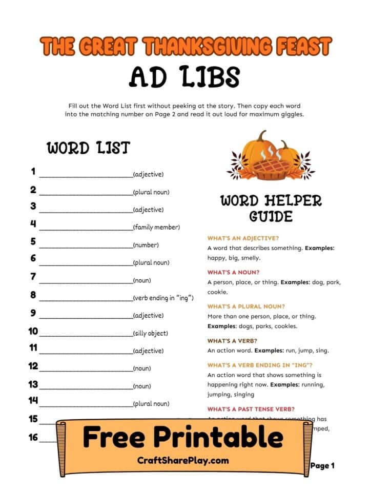 Thanksgiving Ad Libs Free Printables (Mad-Libs Style) - Craft · Share ...