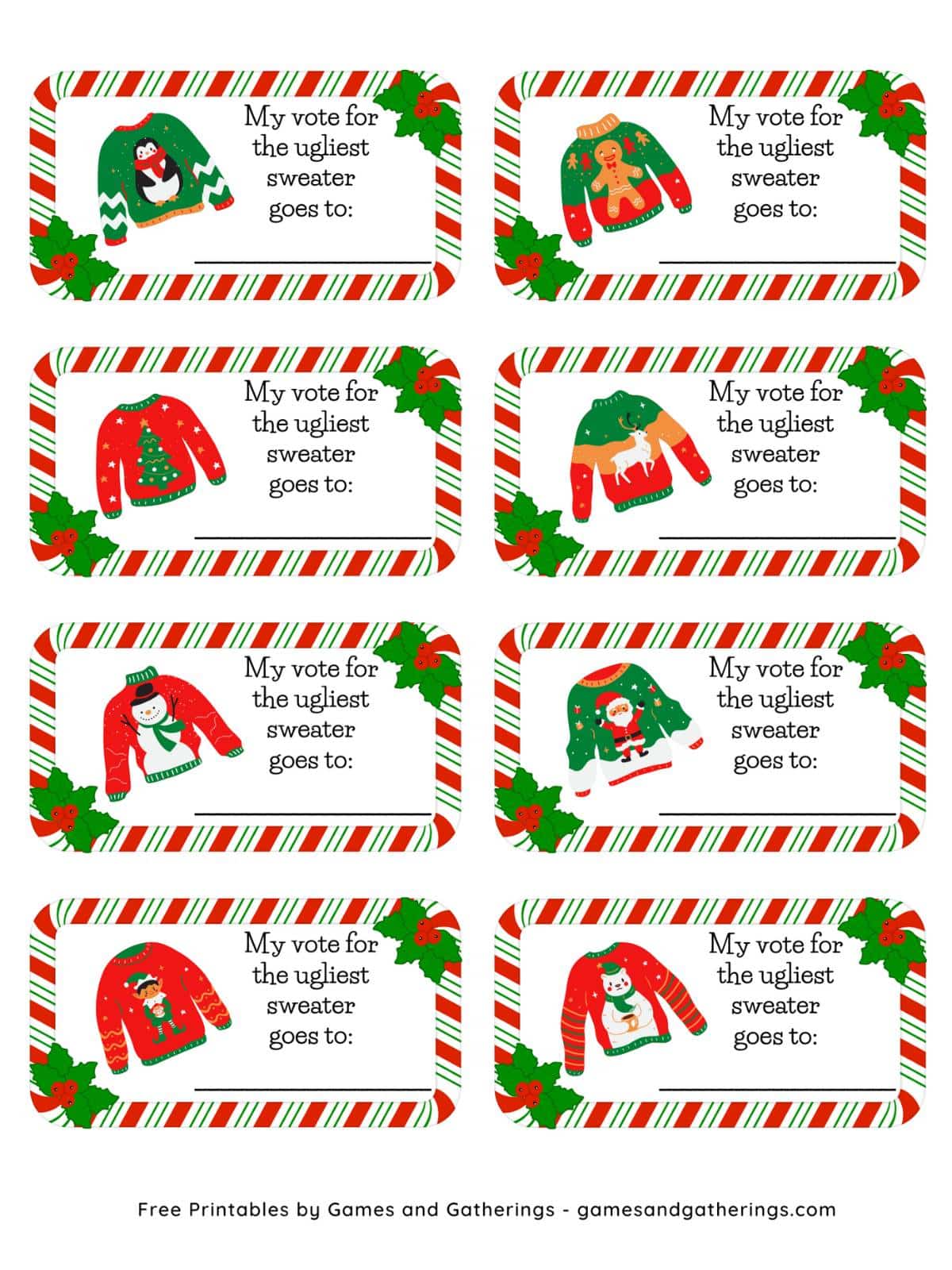 Ugly Christmas Sweater Voting Ballot Cards Free Printable free ugly christmas sweater voting ballots (printable pdf) - craft