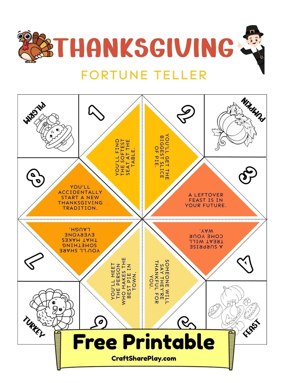 free printable thanksgiving fortune teller - craft · share · play