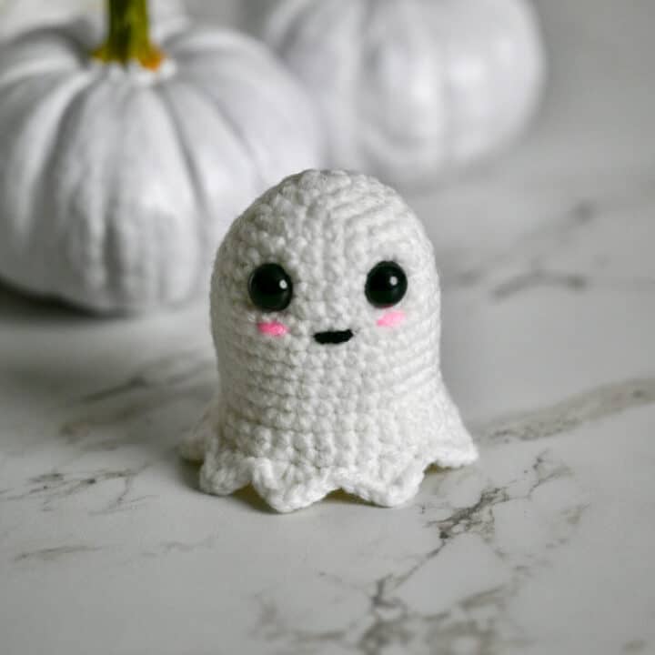 A crochet ghost stuffy.